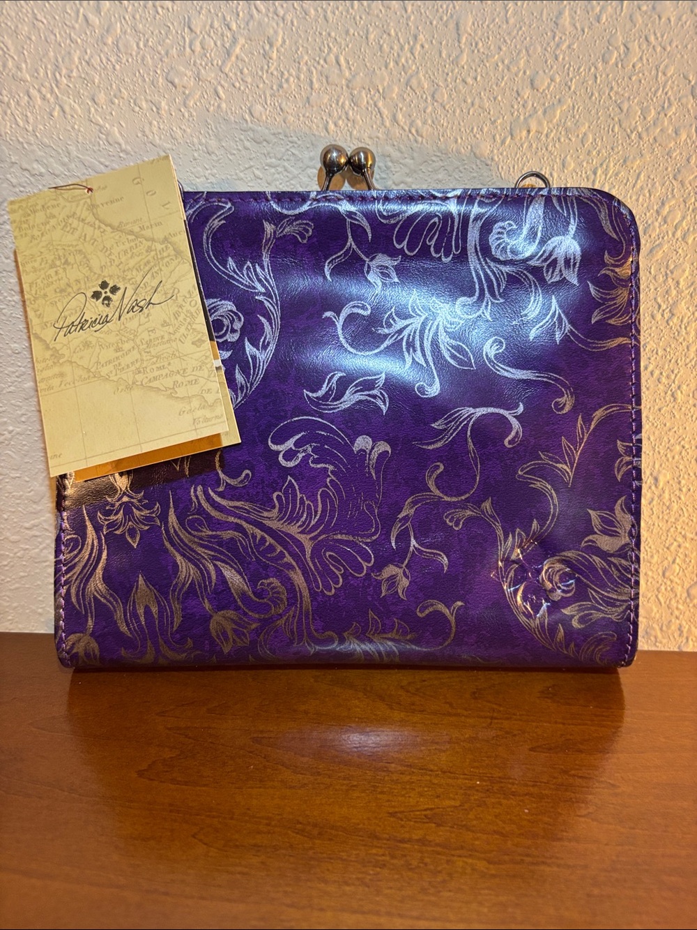 Patricia Nash Purple Floral Metallic Kiss-Lock Clutch